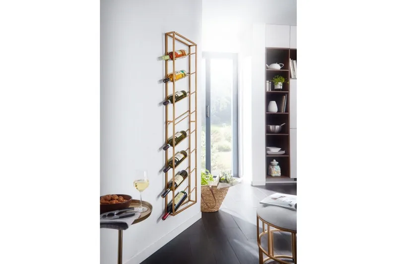 Vinstativ Wohnling veggmontert, plass til 8 flasker, pulverlakkert metall, industriell loftstil Gull - Gull - Oppbevaring - Hylle - Oppbevaringshylle - Vinstativ & vinhylle