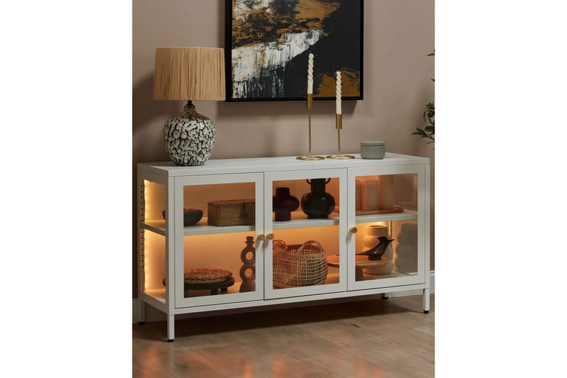 Vitrineskap med LED Newport Hvit - Hvit - Servering & borddekking - Karaffler og mugger - Glassflaske