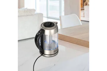 Vannkoker Black+Decker i Glass med Te-filter 1.7L - Sølv - Servering & borddekking - Kjøkkenmaskin - Varme & koke - Vannkoker