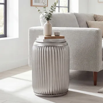 Carvik rundt sidebord i metall med avtakbar bordplate - sølv - Servering & borddekking - Kjøkkenprodukter - Bokser & syltetøyglass