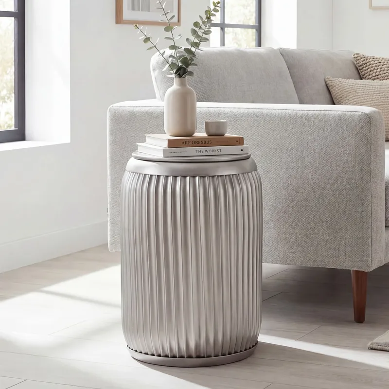 Carvik rundt sidebord i metall med avtakbar bordplate - sølv - Servering & borddekking - Kjøkkenprodukter - Bokser & syltetøyglass