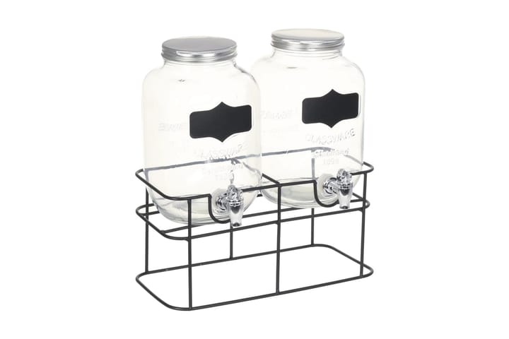 Drikkedispensere 2 stk med stativ 2 x 4 L glass - Gjennomsiktig - Kjøkkenprodukter - Øvrig kjøkkenutstyr