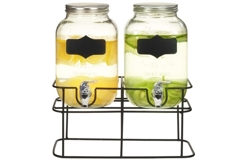 Drikkedispensere 2 stk med stativ 2 x 4 L glass - Gjennomsiktig - Kjøkkenprodukter - Øvrig kjøkkenutstyr