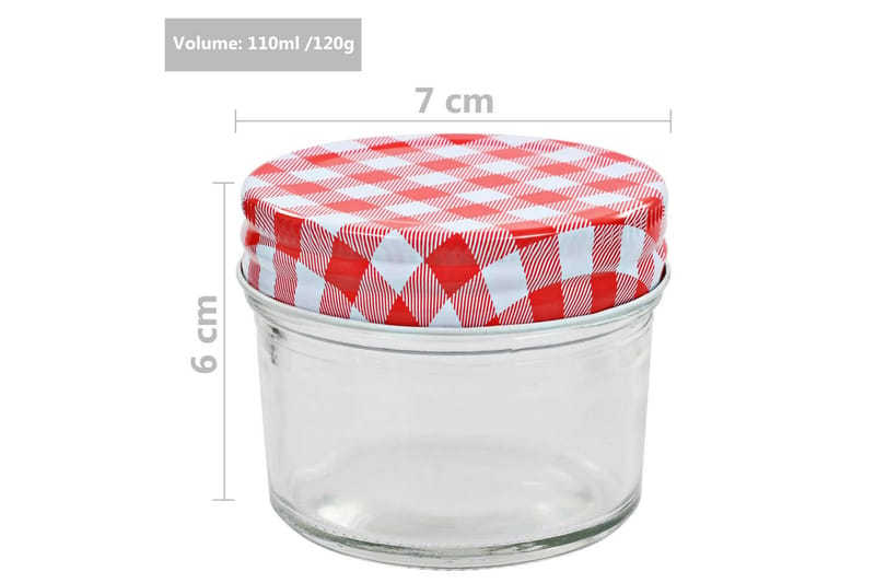 Syltetøyglass med hvite og røde lokk 48 stk 110 ml - Oppbevaringsboks - Oppbevaring til småting - Bokser & syltetøyglass