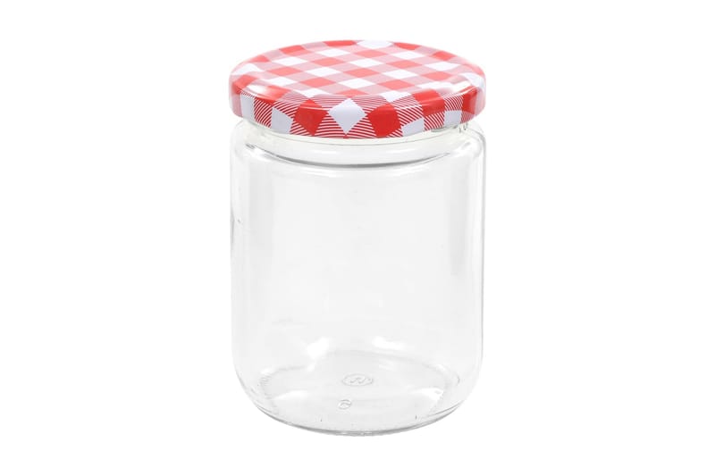 Syltetøyglass med hvite og røde lokk 48 stk 230 ml - Oppbevaring til småting - Oppbevaringsboks - Bokser & syltetøyglass