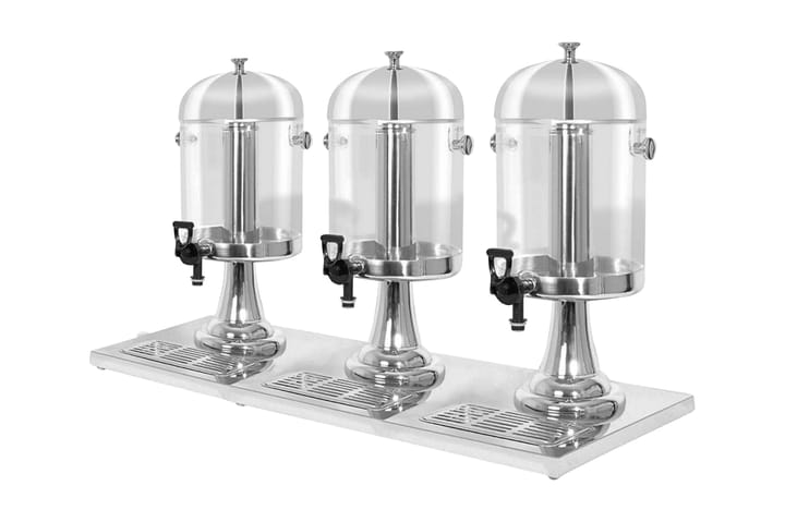 Trippel juicedispenser rustfritt stål 3 x 8 L - Sølv|Gjennomsiktig - Kjøkkenprodukter - Øvrig kjøkkenutstyr