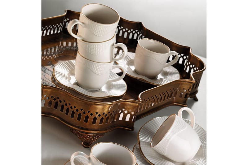 Kaffeservise Adine 12 Deler Porselen - Creme|Gull - Kaffekopp & kaffekrus - Porselen