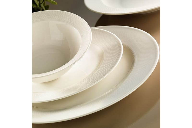 Middagsservice Adine 24 Deler Porselen - Hvit - Porselen servise - Tallerkener - Porselen
