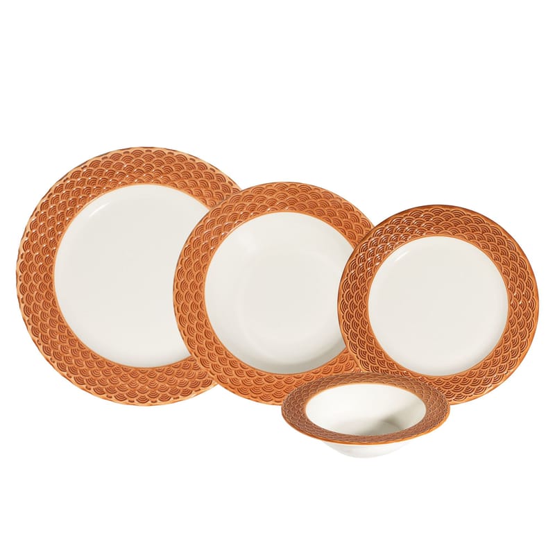 Middagsservise (24 deler) Opviq Orila Costa 24 (32 x 36 x 41 cm) Hvit oransje - hvit og oransje - Servering & borddekking - Porselen