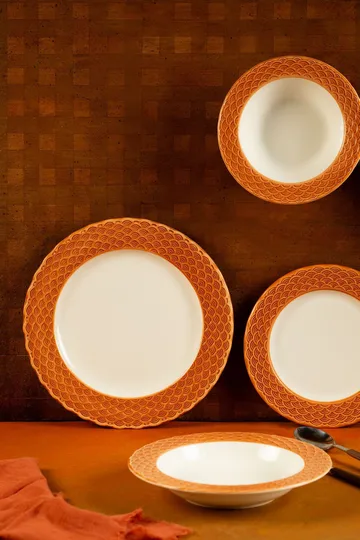Middagsservise (24 deler) Opviq Orila Costa 24 (32 x 36 x 41 cm) Hvit oransje - hvit og oransje - Servering & borddekking - Porselen