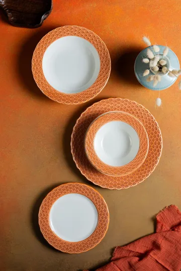 Middagsservise (24 deler) Opviq Orila Costa 24 (32 x 36 x 41 cm) Hvit oransje - hvit og oransje - Servering & borddekking - Porselen