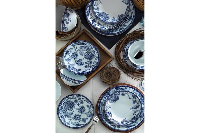 Tallerkensett 24- pk - Blå / Hvit - Servering & borddekking - Porselen