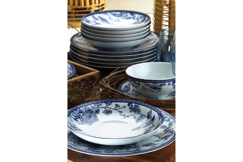 Tallerkensett 24- pk - Blå / Hvit - Servering & borddekking - Porselen
