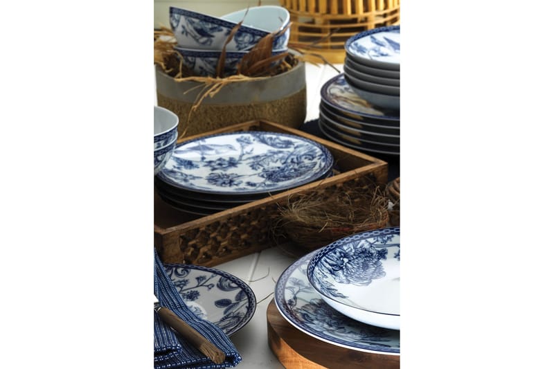 Tallerkensett 24- pk - Blå / Hvit - Servering & borddekking - Porselen