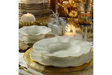 Adine Middagsservise 24 Deler Porselen - Creme/Gull - Servering & borddekking - Tallerkener