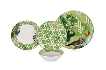 Middagsservise (24 deler) Opviq Birdy (32 x 32 x 29 cm) Grønn - Grønn - Servering & borddekking - Tallerkener - Firkantet tallerken