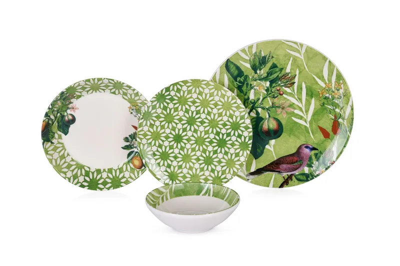 Middagsservise (24 deler) Opviq Birdy (32 x 32 x 29 cm) Grønn - Grønn - Servering & borddekking - Tallerkener - Firkantet tallerken