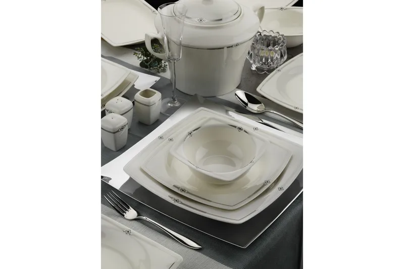 Tallerkensett 6-pk - Hvit/Svart - Servering & borddekking - Tallerkener - Firkantet tallerken