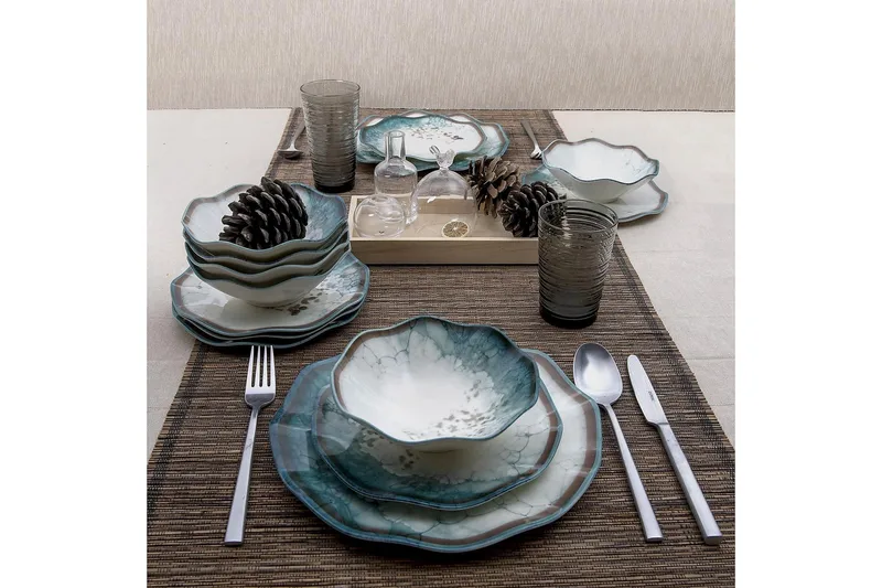 Tallerkensett Subatan 24 Deler - Porselen/Flerfarget - Servering & borddekking - Tallerkener - Firkantet tallerken