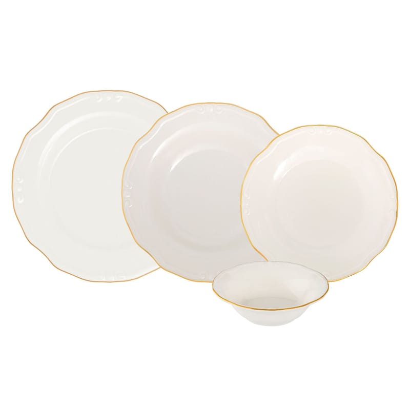 Middagsservise (24 deler) Opviq Altin Yaldiz Tiffany 24 (32 x 36 x 41 cm) Hvit gull - Hvit og gull - Servering & borddekking - Tallerkener - Firkantet tallerken