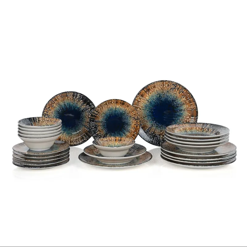 Middagsservise (24 deler) Opviq Bend (32 x 32 x 29 cm) flerfarget - Flerfarget - Servering & borddekking - Tallerkener - Firkantet tallerken