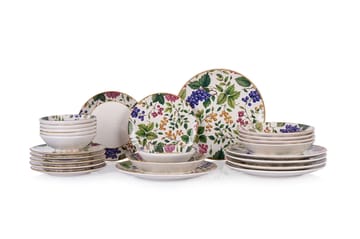 Middagsservise (24 deler) Opviq Berries (32 x 32 x 29 cm) flerfarget - Flerfarget - Servering & borddekking - Tallerkener - Firkantet tallerken