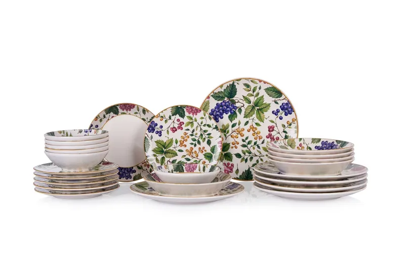 Middagsservise (24 deler) Opviq Berries (32 x 32 x 29 cm) flerfarget - Flerfarget - Servering & borddekking - Tallerkener - Firkantet tallerken
