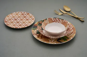 Middagsservise (24 deler) Opviq Birdy (32 x 32 x 29 cm) Oransje - Oransje - Servering & borddekking - Tallerkener - Firkantet tallerken