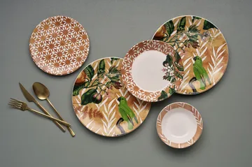 Middagsservise (24 deler) Opviq Birdy (32 x 32 x 29 cm) Oransje - Oransje - Servering & borddekking - Tallerkener - Firkantet tallerken