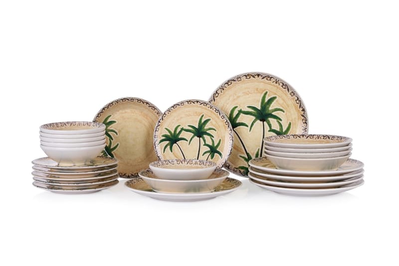 Middagsservise (24 deler) Opviq Coastal (32 x 32 x 29 cm) Flerfarget - Flerfarget - Servering & borddekking - Tallerkener - Firkantet tallerken