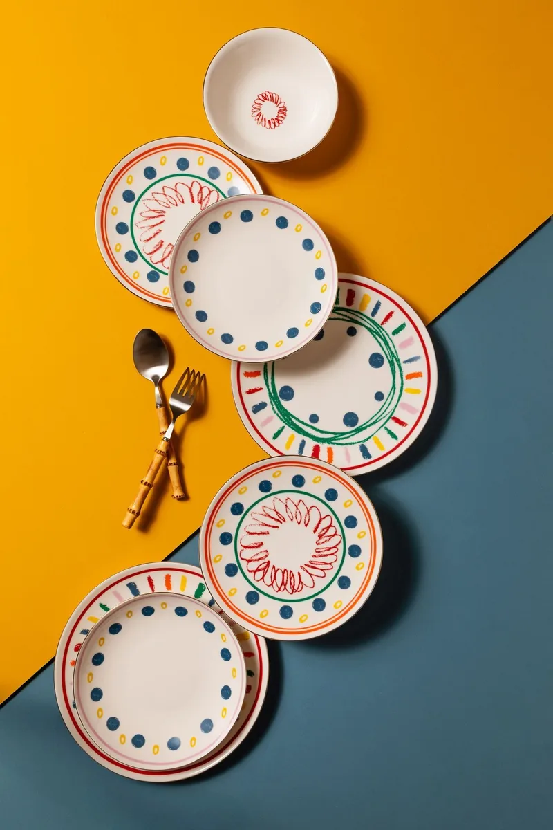 Middagsservise (24 deler) Opviq Color Rush Chic 24 (32 x 36 x 41 cm) Flerfarget - Flerfarget - Servering & borddekking - Tallerkener - Firkantet tallerken