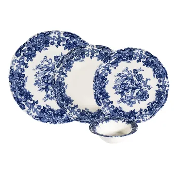 Middagsservise (24 deler) Opviq Emerala Blue Fulya 24 (32 x 36 x 41 cm) Hvit Blå - Hvit og blå - Servering & borddekking - Tallerkener - Firkantet tallerken