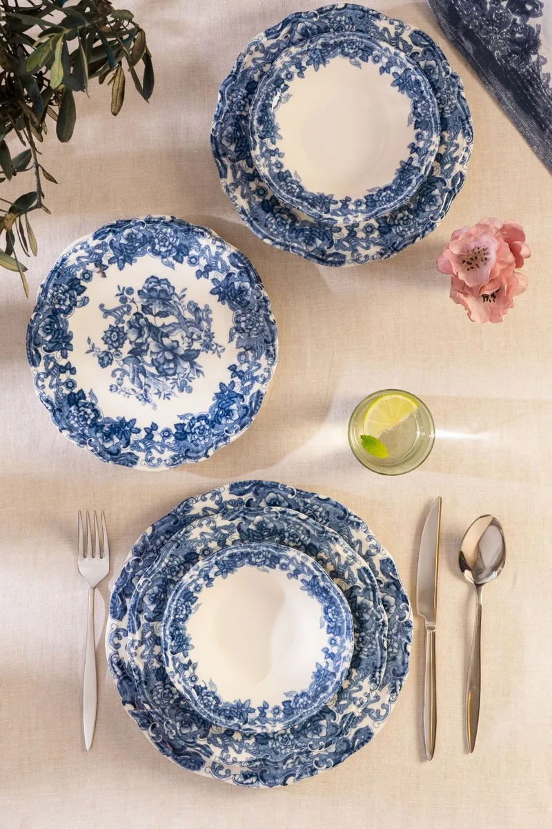 Middagsservise (24 deler) Opviq Emerala Blue Fulya 24 (32 x 36 x 41 cm) Hvit Blå - Hvit og blå - Servering & borddekking - Tallerkener - Firkantet tallerken