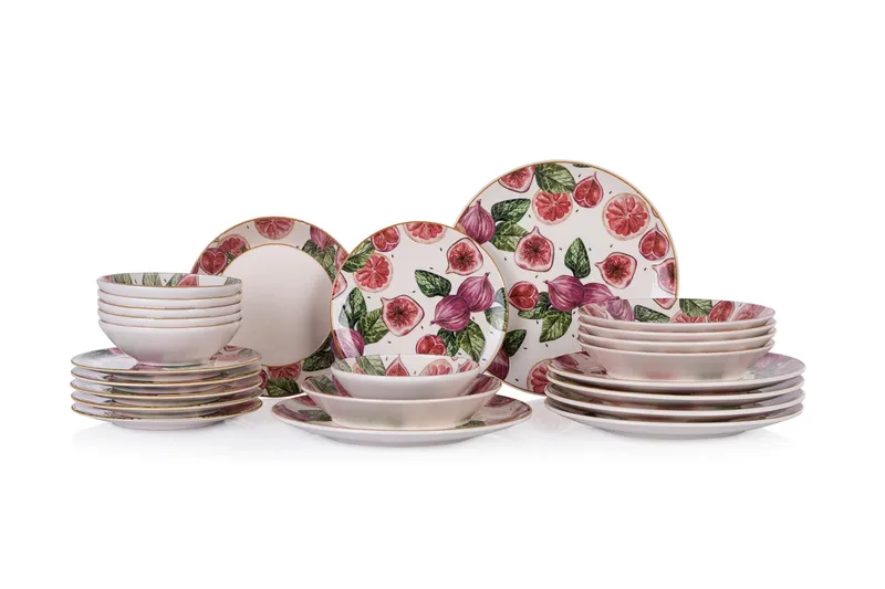 Middagsservise (24 deler) Opviq Figs (32 x 32 x 29 cm) flerfarget - Flerfarget - Servering & borddekking - Tallerkener - Firkantet tallerken