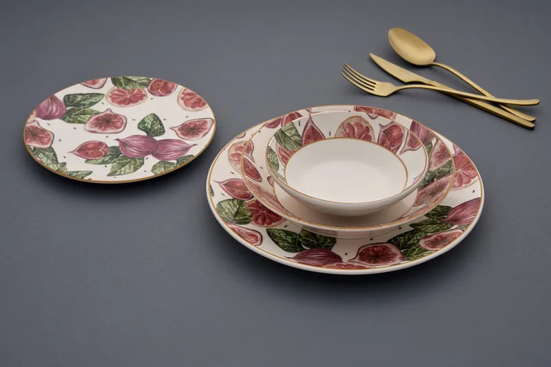 Middagsservise (24 deler) Opviq Figs (32 x 32 x 29 cm) flerfarget - Flerfarget - Servering & borddekking - Tallerkener - Firkantet tallerken