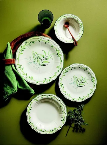 Middagsservise (24 deler) Opviq Olivessa (32 x 36 x 40 cm) Hvit Grønn - Hvit og grønn - Servering & borddekking - Tallerkener - Firkantet tallerken
