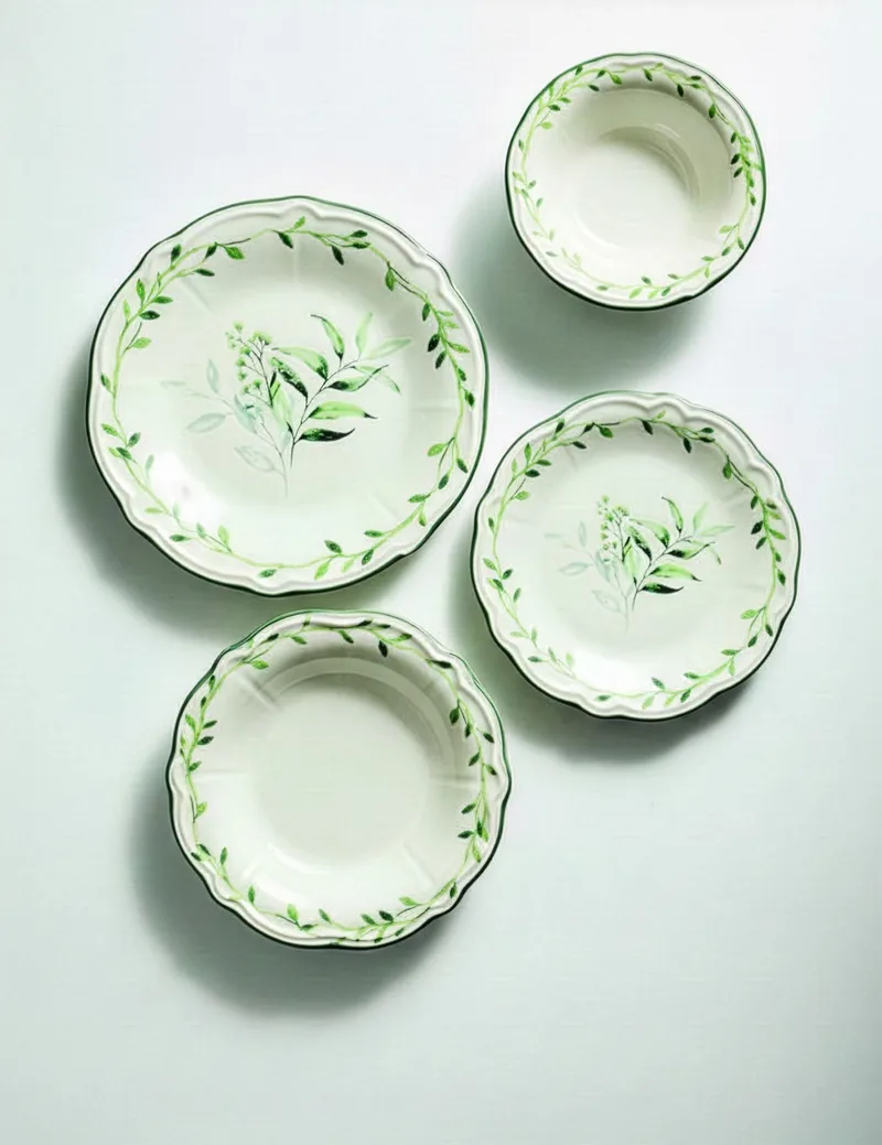 Middagsservise (24 deler) Opviq Olivessa (32 x 36 x 40 cm) Hvit Grønn - Hvit og grønn - Servering & borddekking - Tallerkener - Firkantet tallerken