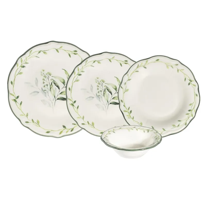Middagsservise (24 deler) Opviq Olivessa (32 x 36 x 40 cm) Hvit Grønn, Hvit og grønn