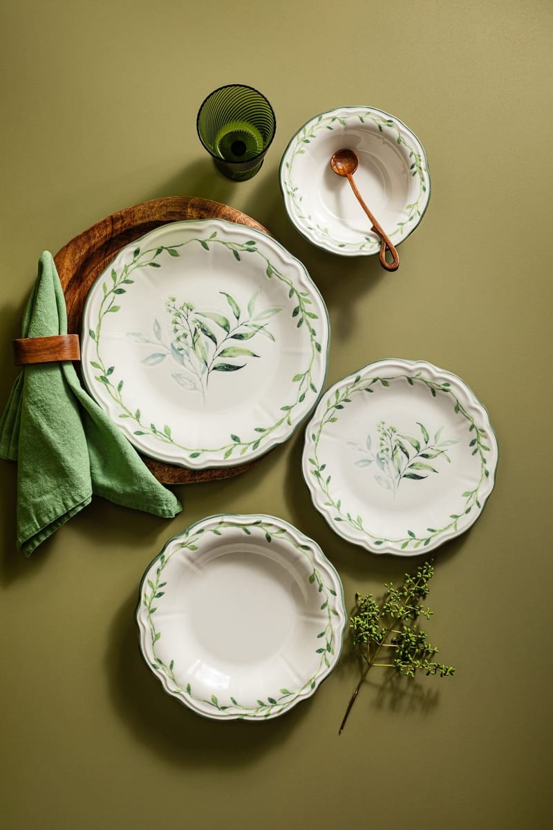 Middagsservise (24 deler) Opviq Olivessa Fulya 24 (32 x 36 x 41 cm) Hvit Grønn - Hvit og grønn - Servering & borddekking - Tallerkener - Tallerkensett