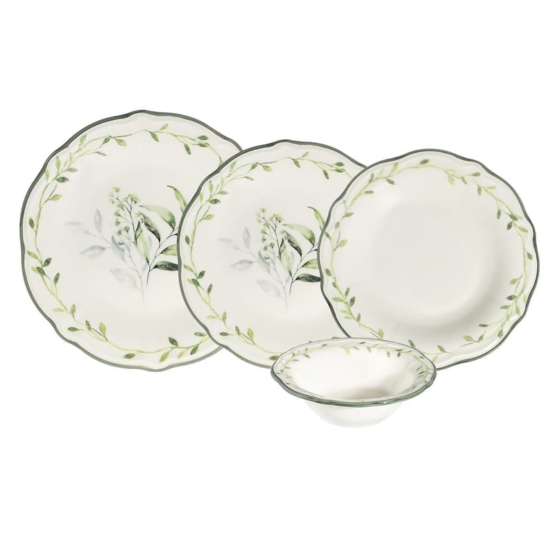 Middagsservise (24 deler) Opviq Olivessa Fulya 24 (32 x 36 x 41 cm) Hvit Grønn - Hvit og grønn - Servering & borddekking - Tallerkener - Tallerkensett