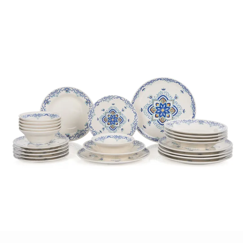 Middagsservise (24 deler) Opviq Retro Tile (32 x 32 x 29 cm) Flerfarget - Flerfarget - Servering & borddekking - Tallerkener - Firkantet tallerken