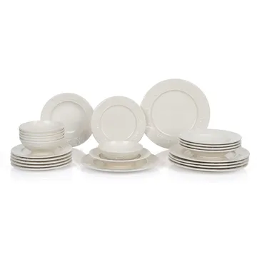 Middagsservise (24 deler) Opviq Rolyefli (32 x 32 x 29 cm) Krem - Krem - Servering & borddekking - Tallerkener - Firkantet tallerken