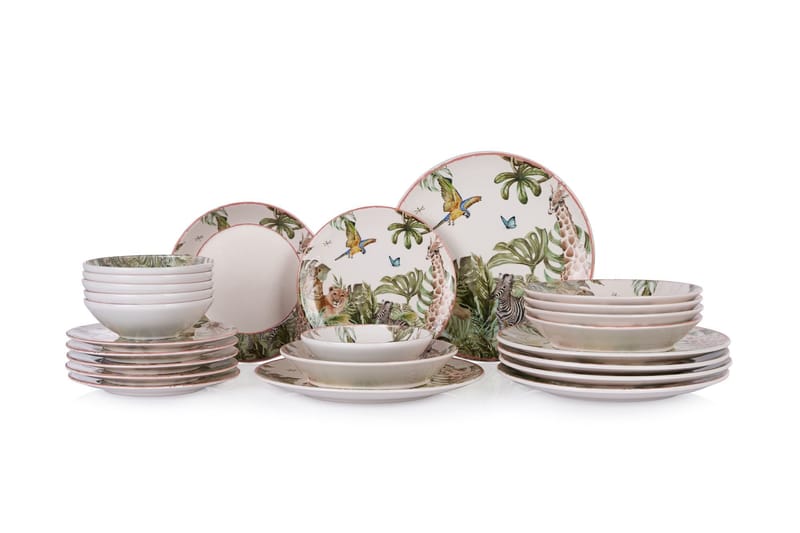 Middagsservise (24 deler) Opviq Safari (32 x 32 x 29 cm) Flerfarget - Flerfarget - Servering & borddekking - Tallerkener - Firkantet tallerken