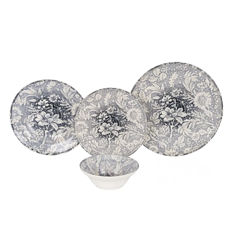 Middagsservise (24 deler) Opviq Stone Flower (32 x 32 x 29 cm) Flerfarget - Flerfarget - Servering & borddekking - Tallerkener - Firkantet tallerken