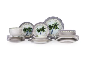 Middagsservise (24 deler) Opviq Tile Palm (32 x 32 x 29 cm) Flerfarget - Flerfarget - Servering & borddekking - Tallerkener - Firkantet tallerken
