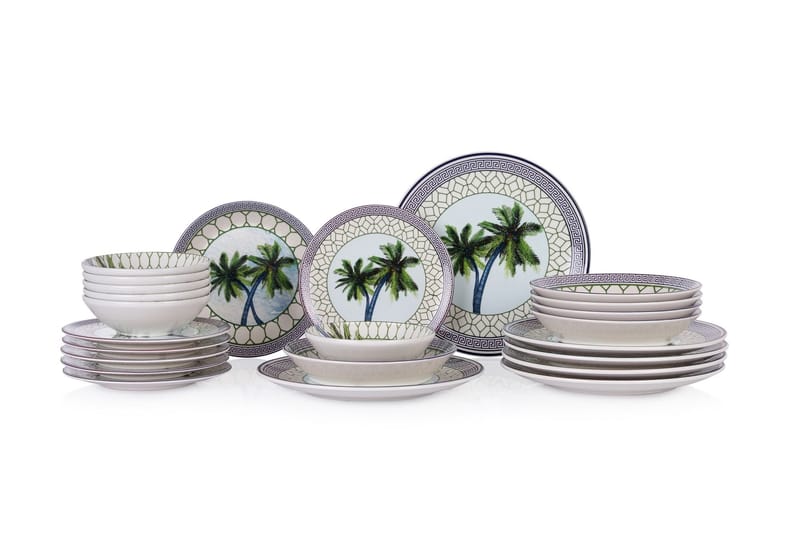 Middagsservise (24 deler) Opviq Tile Palm (32 x 32 x 29 cm) Flerfarget - Flerfarget - Servering & borddekking - Tallerkener - Firkantet tallerken