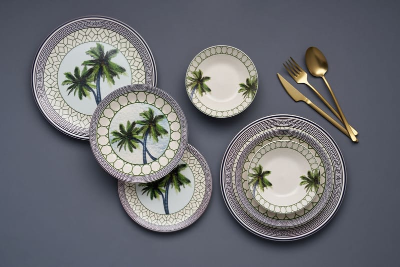Middagsservise (24 deler) Opviq Tile Palm (32 x 32 x 29 cm) Flerfarget - Flerfarget - Servering & borddekking - Tallerkener - Firkantet tallerken