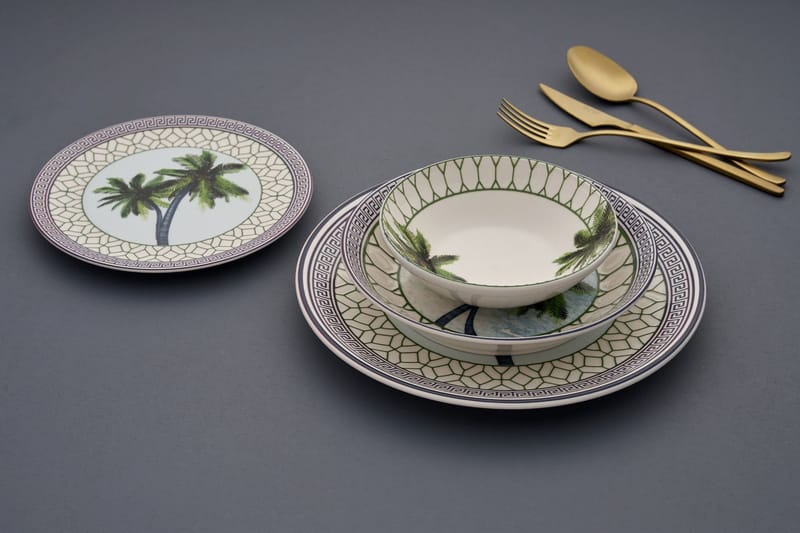 Middagsservise (24 deler) Opviq Tile Palm (32 x 32 x 29 cm) Flerfarget - Flerfarget - Servering & borddekking - Tallerkener - Firkantet tallerken