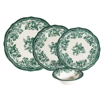 Middagsservise (24 deler) Opviq Velour Green Fulya 24 (32 x 36 x 41 cm) Hvit grønn - Hvit og grønn - Servering & borddekking - Tallerkener - Firkantet tallerken