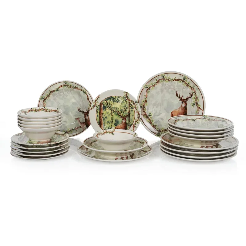 Middagsservise (24 deler) Opviq Wild (32 x 32 x 29 cm) Flerfarget - Flerfarget - Servering & borddekking - Tallerkener - Tallerkensett